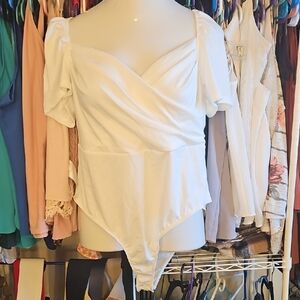 Elegant White Women's Bodysuit Blouse 2X